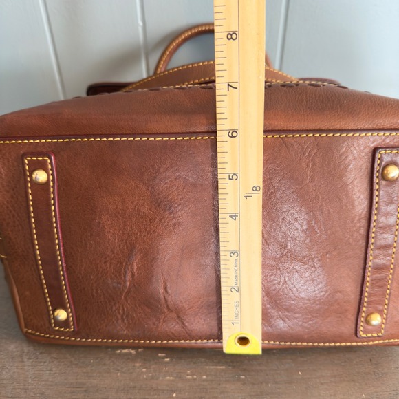 Dooney Bourke Florentine Leather Satchel Bag Chestnut Whipstitch Patina Luxe - Picture 15 of 16